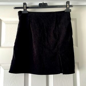 Shein Corduroy Black Skirt with Side Zipper and Front Slit